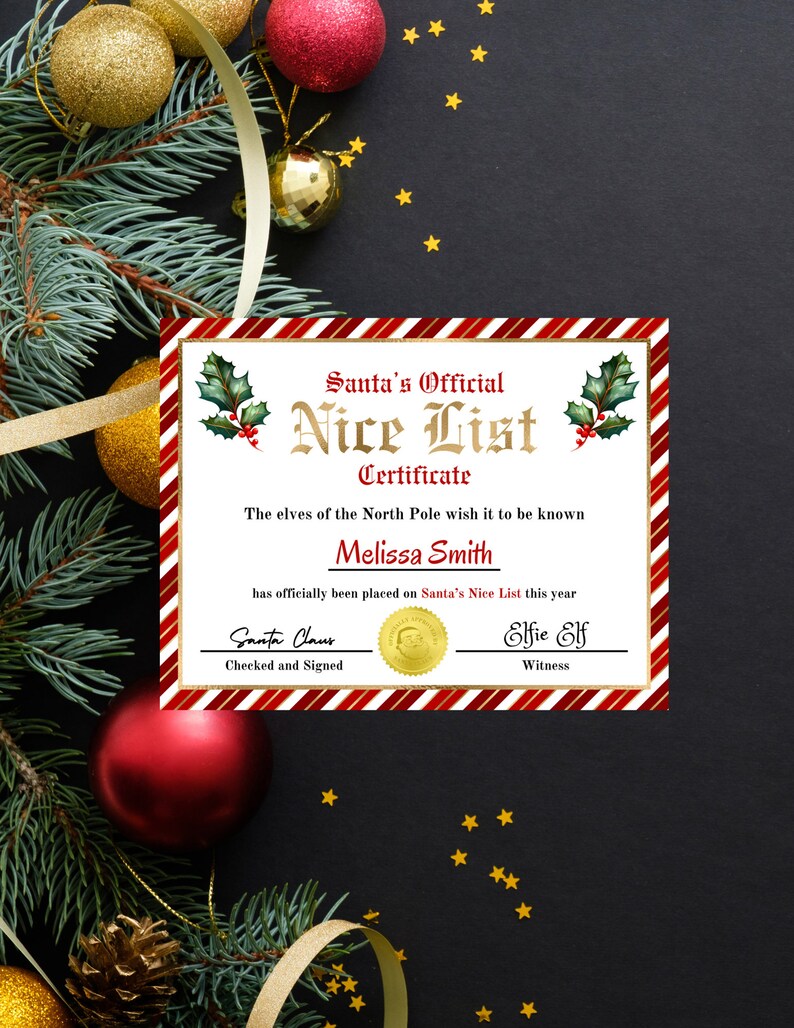 Editable Letter From Santa and Nice List Certificate, Printable - Etsy