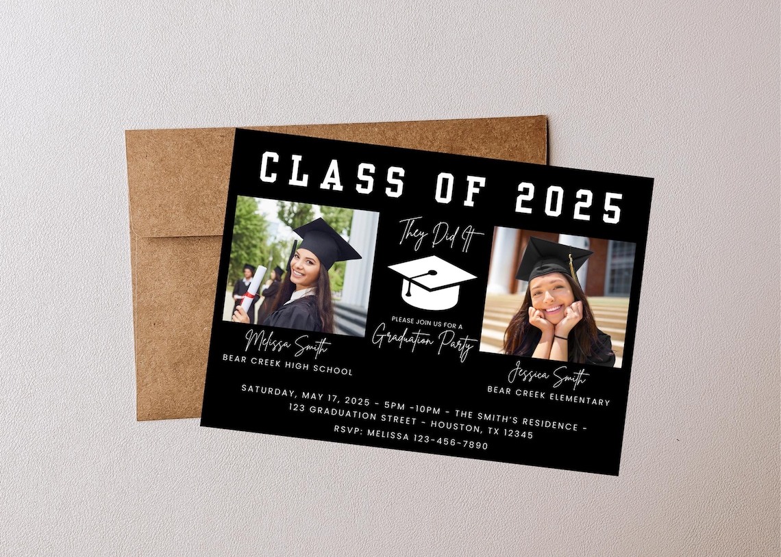 Editable Double Graduation Invitation With Photo, Joint Graduation ...