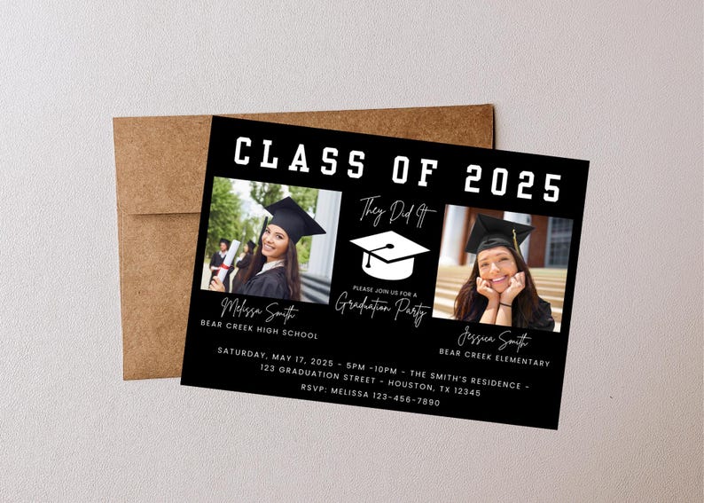 Editable Double Graduation Invitation With Photo, Joint Graduation ...