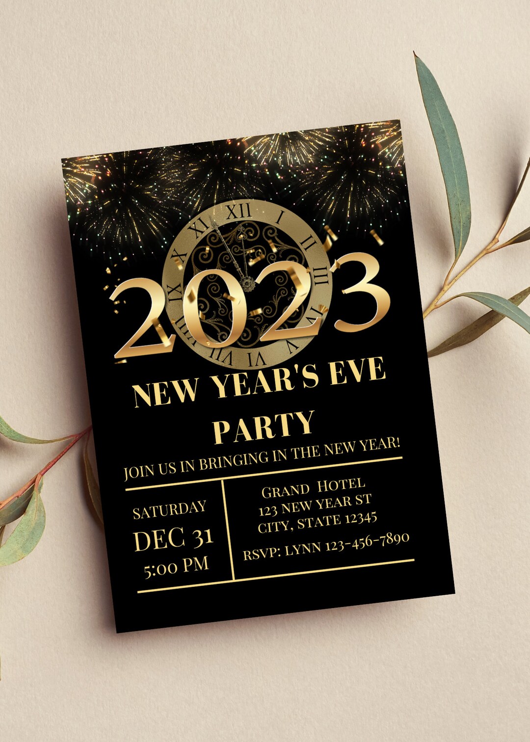 Editable New Years Eve Invitation New Years Party 2023 Black Etsy
