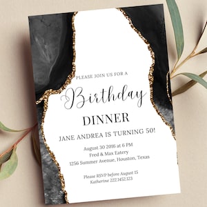 Editable Birthday Dinner Invitation, Black and White, Printable or Digital Invite