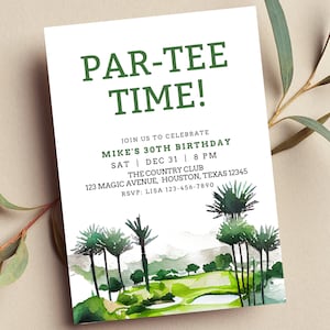Invitación de cumpleaños de golf editable, Let's Par Tee, invitación de cumpleaños de golf, Par Tee Time, fiesta de golf, invitación imprimible o digital