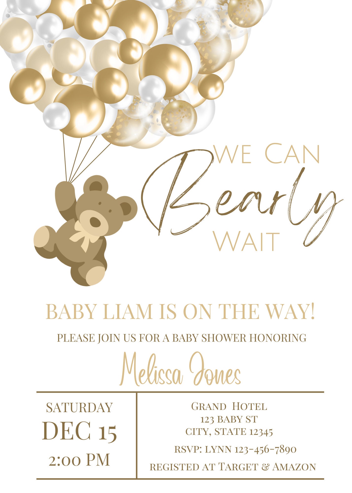 Editable We Can Bearly Wait Baby Shower Invitation Teddy Bear and ...