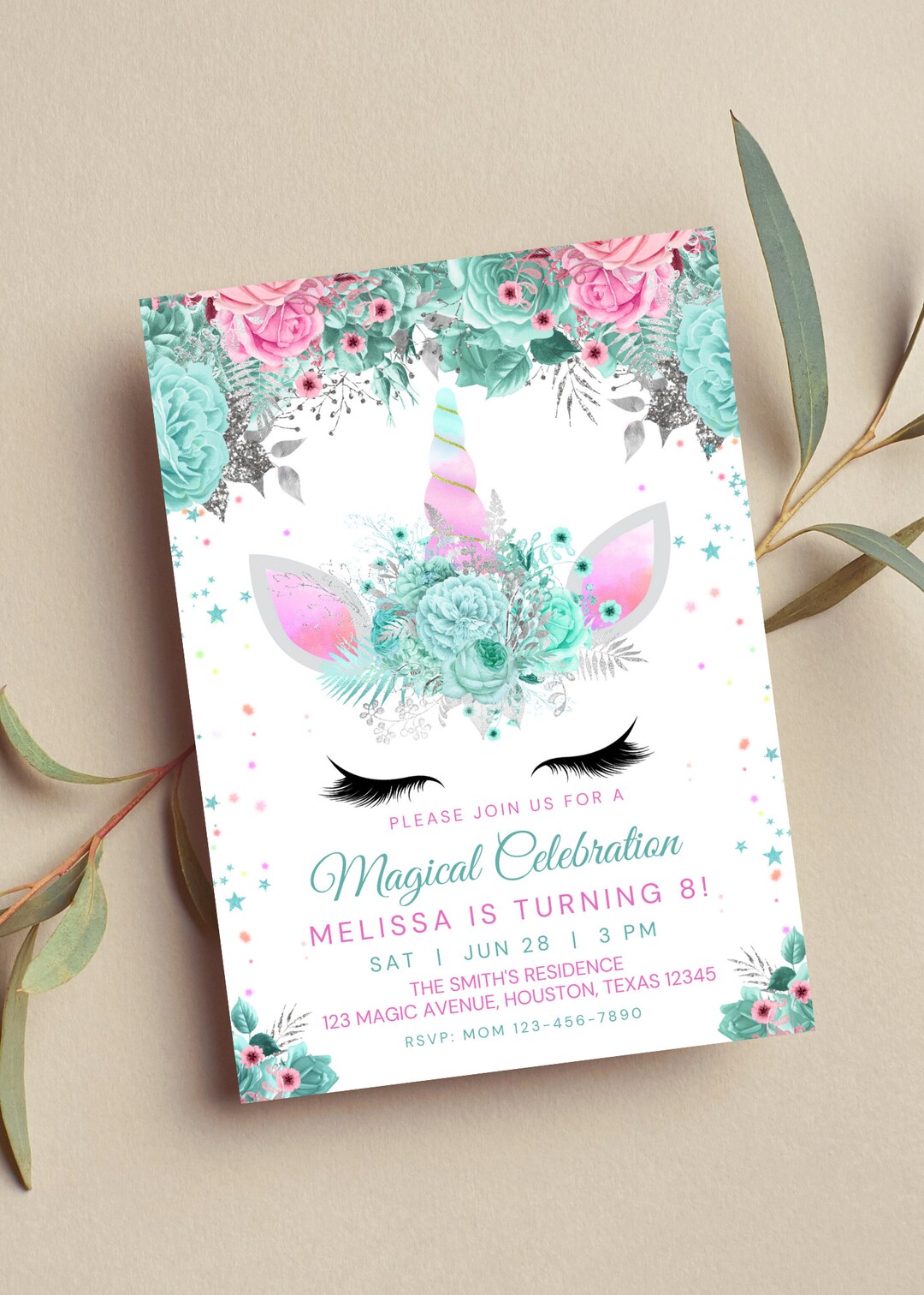 Editable Unicorn Birthday Party Invitation, Printable or Digital ...