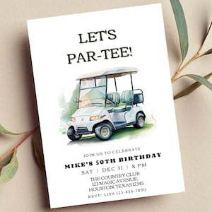 Invitación de cumpleaños de golf editable, Let's Par-Tee, invitación de cumpleaños de golf, fiesta de golf, invitación imprimible o digital