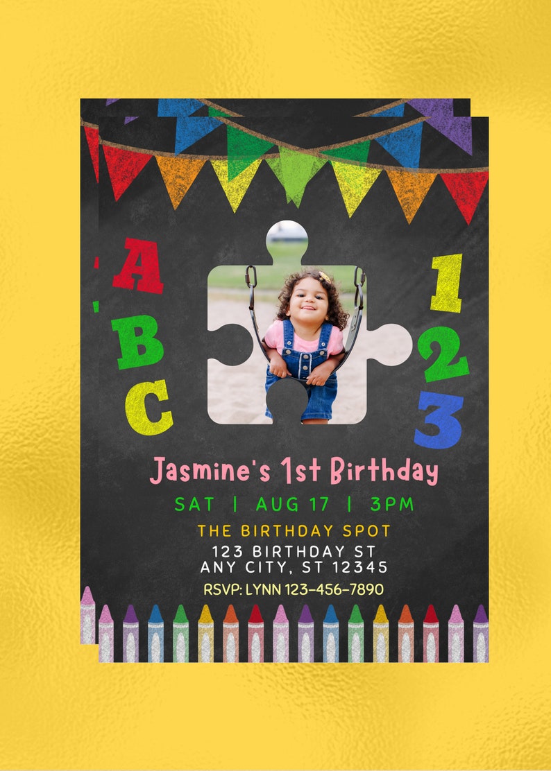Editable Kid's Birthday Invitation With Photo, Puzzle, Crayon ...