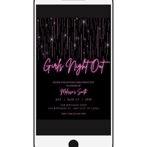 Editable Girls Night Out Invitation Template, Pink Neon Printable Party ...