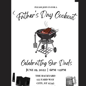Editable Father's Day Cookout Invitation, Father's Day BBQ Invite ...