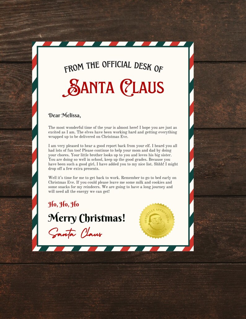 Editable Official Letter From Santa Template, Christmas Printable ...