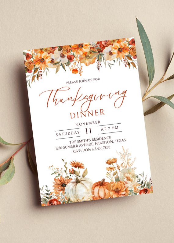 Editable Thanksgiving Dinner Invitation Printable or Digital Invitation