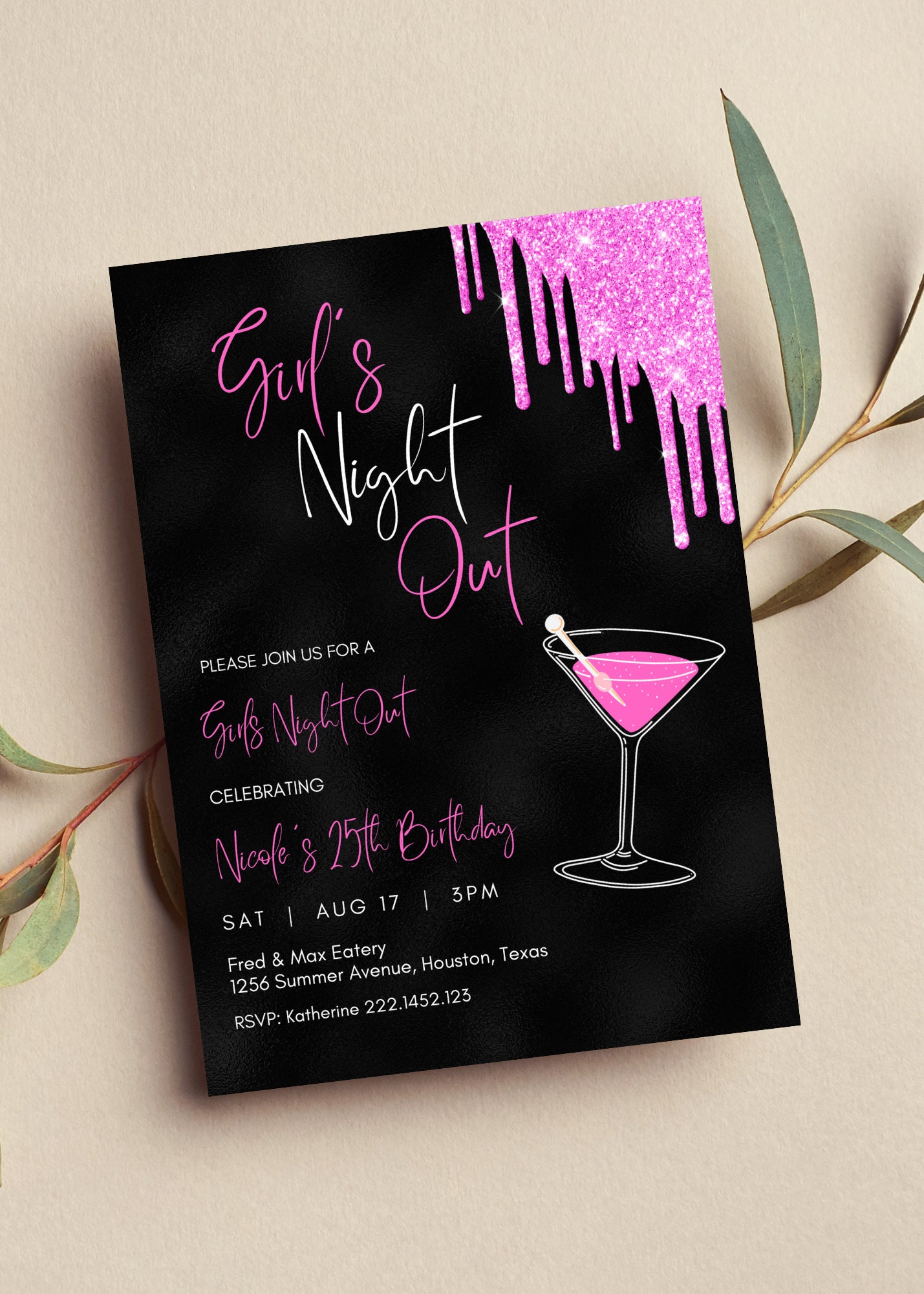 editable-girls-night-out-invitation-ladies-night-girls-night-in-bachelorette-birthday-cocktails-pink-and-black-print-or-text-invite-etsy