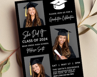Editable Graduation Invitation Template with Photo, Graduation Announcement, Modern Printable or Digital Invitation