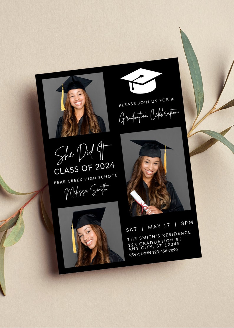 Editable Graduation Invitation Template with Photo, Graduation Announcement, Printable or Digital Invitation