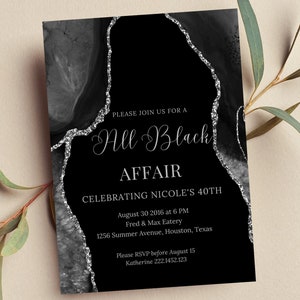 All Black Party Invitation, All Black Affair, Black and Silver Birthday, Editable, Printable or Digital Invite