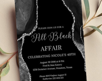 All Black Party Invitation, All Black Affair, Black and Silver Birthday, Editable, Printable or Digital Invite