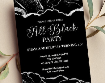 Black and Silver All Black Party Invitation, All Black Affair Editable Template, Formal Attire, Printable or Digital Invite