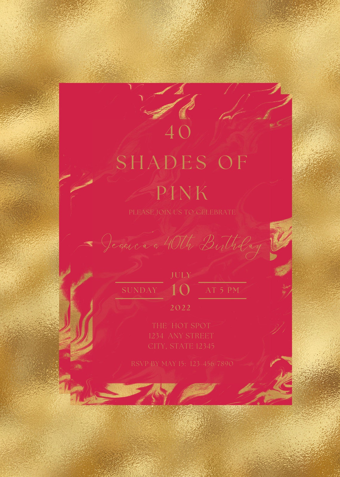 Editable Shades of Pink Invitation Pink and Gold Marble Etsy