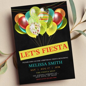 Editable Fiesta Invitation, Let&#39;s Fiesta, Birthday, Mexican Theme, Taco, Printable or Text Invite, Digital