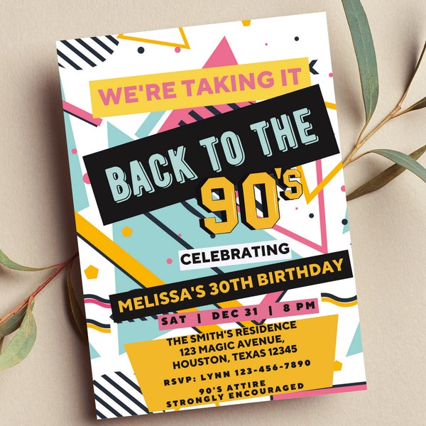 Editable 90s Party Invitation, Back to the 90s, Throwback Party, House Party, Birthday Invitation, 90s Theme, Printable
