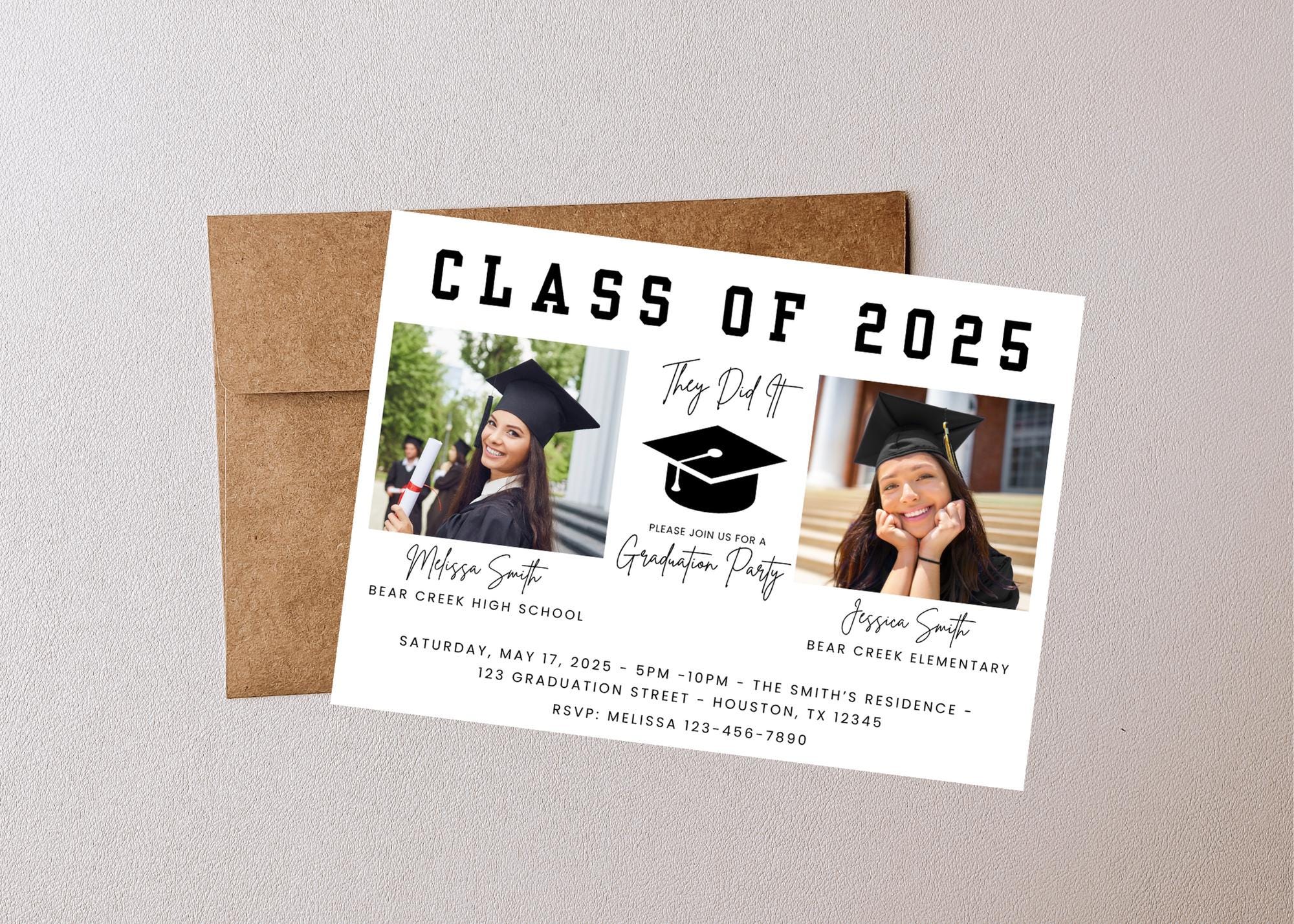 Editable Double Graduation Invitation With Photo, Joint Graduation ...