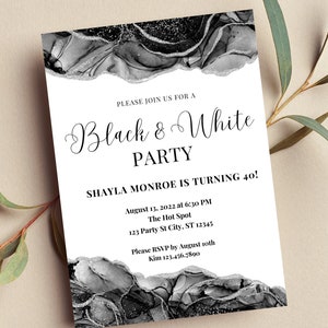 Editable Black and White Party Invitation Black and (Download Now) - Etsy