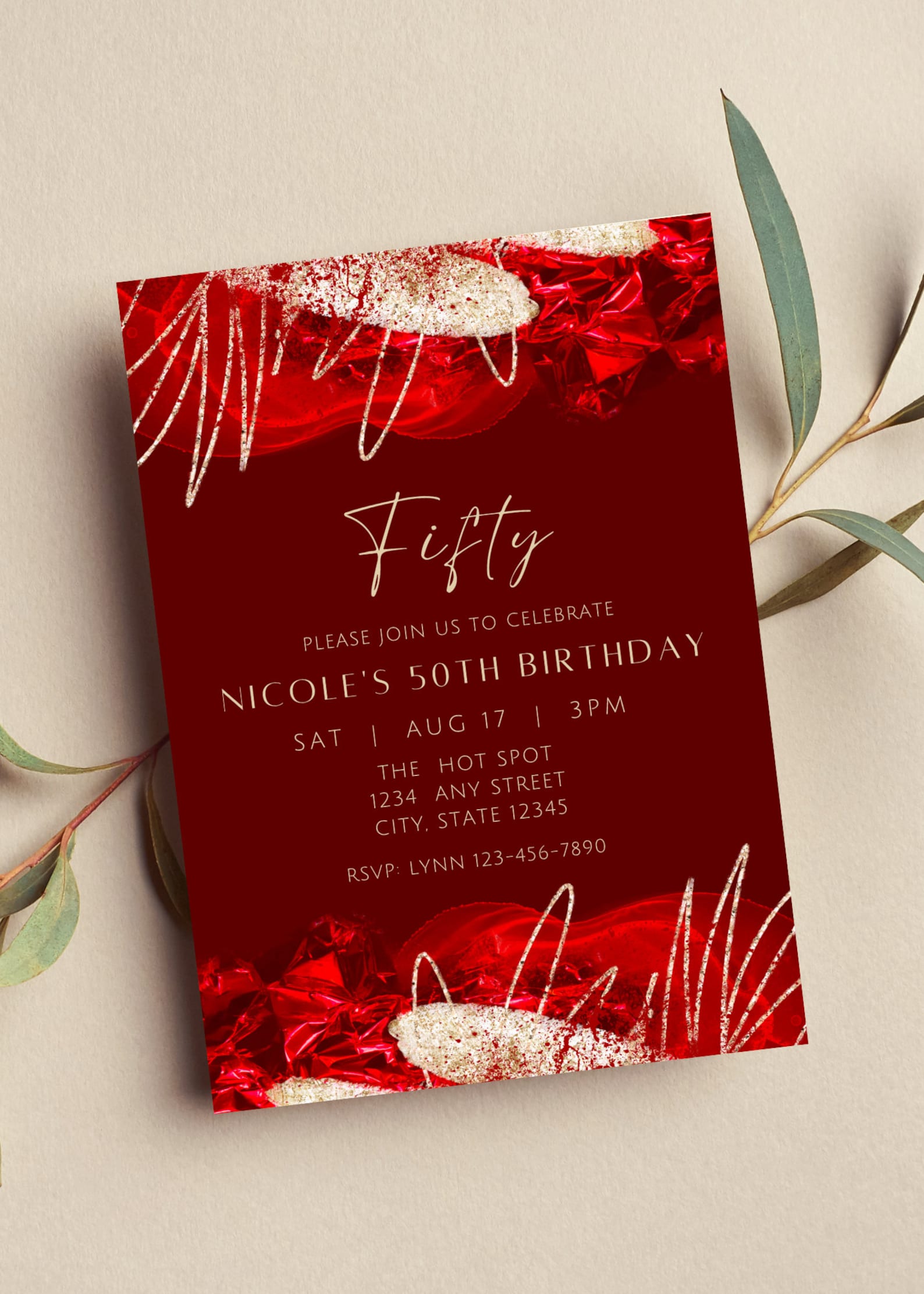 Editable Red and Gold Invitation Birthday Invitation Etsy