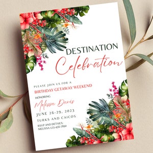 Editable Tropical Invitation, Birthday Weekend Invite, Girls Trip, Destination Party Invitation, Birthday Getaway  Print or Digital
