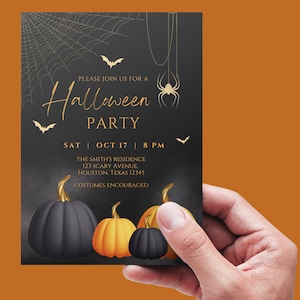 Editable Adult Halloween Party Invitation, Halloween Costume Party Invite, Halloween Birthday, Glam, Printable or Text Invitation image 2