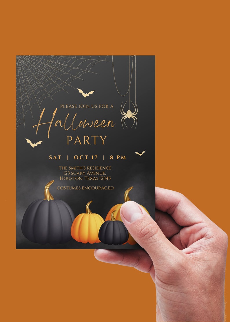 Editable Adult Halloween Party Invitation, Halloween Costume Party Invite, Halloween Birthday, Glam, Printable or Text Invitation image 2