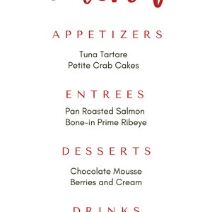 Pu&ograve; includere: Un'illustrazione ad acquerello di un menu autunnale con un tacchino, zucche, mais e uva. Il menu include antipasti, primi piatti, dessert e bevande. Il testo recita: "Menu", "Antipasti", "Tartare di tonno", "Piccoli tortini di granchio", "Primi piatti", "Salmone arrostito in padella", "Costata di manzo con osso", "Dessert", "Mousse al cioccolato", "Bacche e panna", "Bevande", "Vino rosso", "Acqua frizzante".