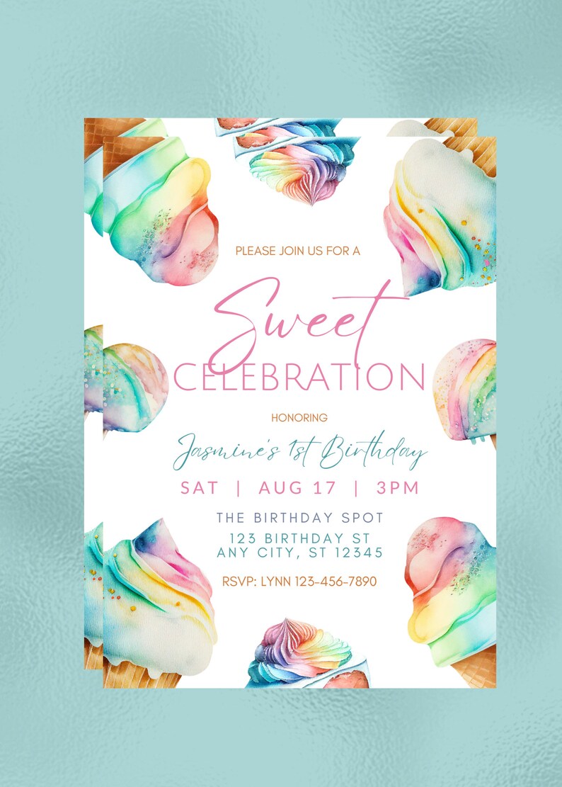 Editable Sweet Celebration Invitation, Ice Cream, Candy, Sweet Shop, Printable or Digital Invite image 4
