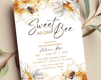 Editable Sweet as Can Bee Baby Shower Invitation, Honeycomb, Daisy (Digital Invite)