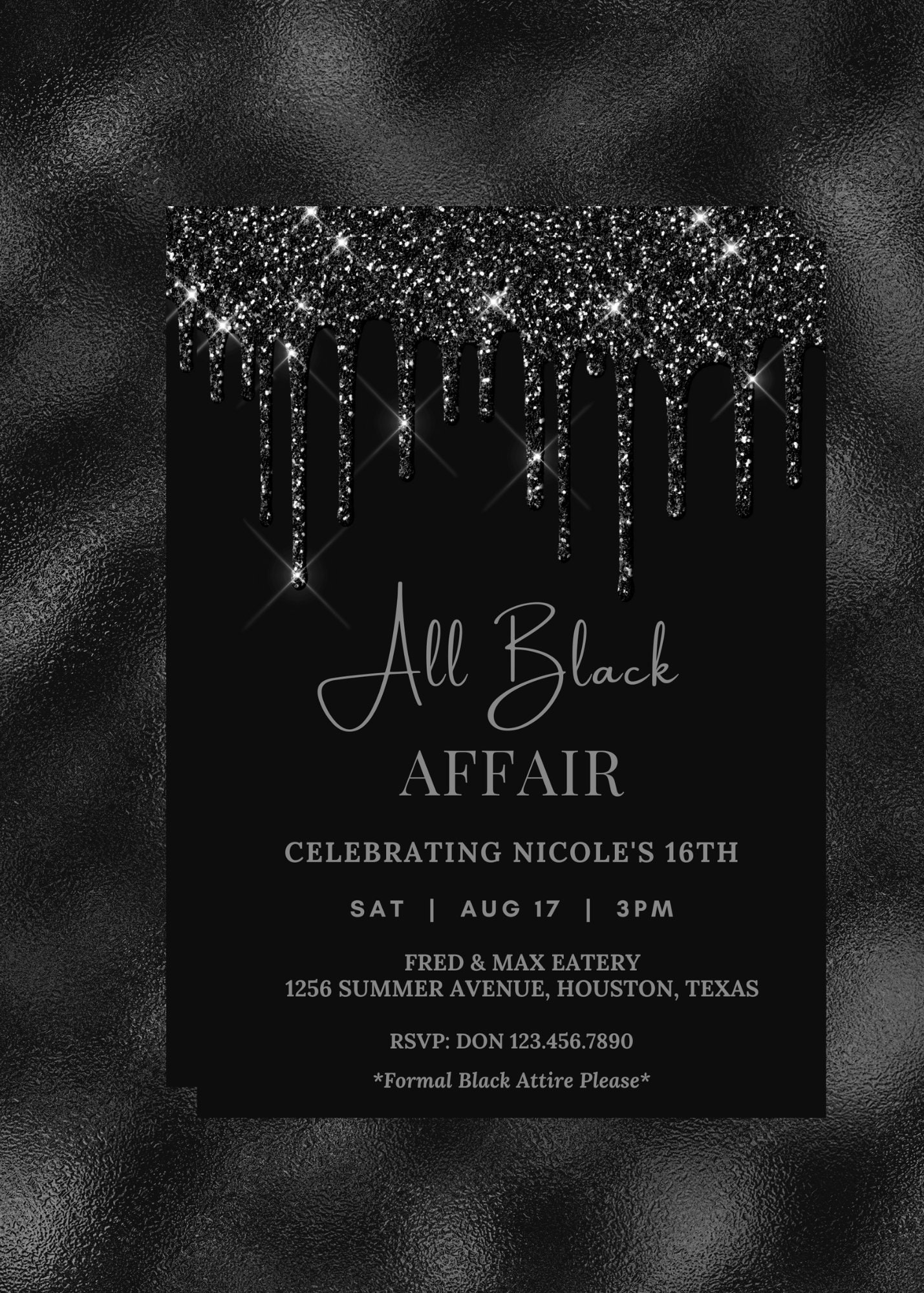 Editable All Black Affair Invitation All Black Party Etsy
