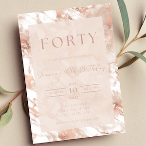 Editable Rose Gold and White Birthday Invitation, Rose Gold Marble Invitation, Luxury, Printable or Digital