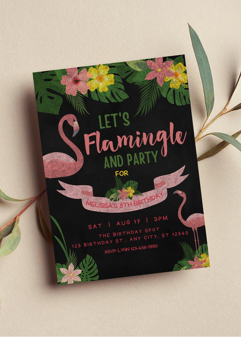 Editable Flamingo Birthday Invitation, Let's Flamingle and Party ...