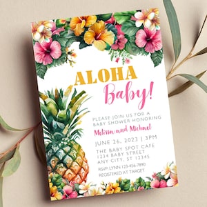 Aloha Baby Shower Invitation  Tropical Luau Theme (Digital or Printable Template