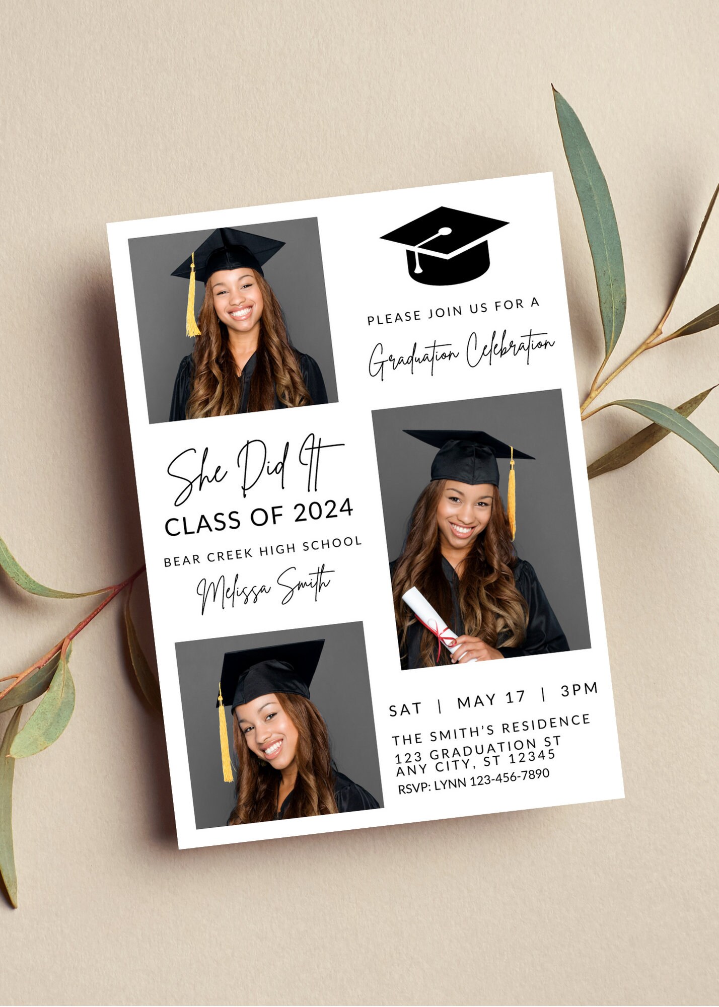 Editable Graduation Invitation Template with Photo, Graduation Announcement, Printable or Digital Invitation