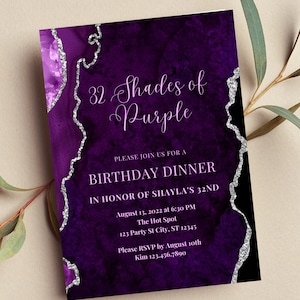 Bearbeitbare Schattierungen von Lila Einladung, Lila und Silber, Geburtstagsessen, Brunch, Hochzeit, jeden Anlass, printable oder digital einladen