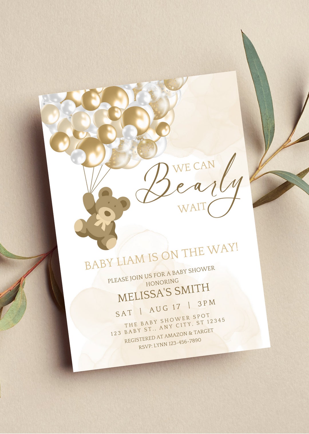 Editable We Can Bearly Wait Baby Shower Invitation Teddy Bear and ...