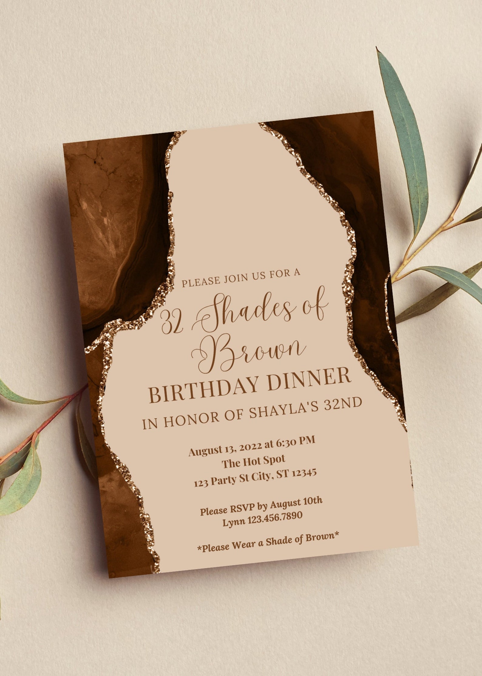 Editable Shades of Brown Birthday Dinner Invitation Brown Etsy