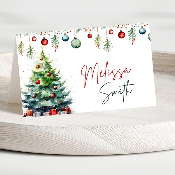 Editable Christmas Name Place Card, Printable, Instant Download