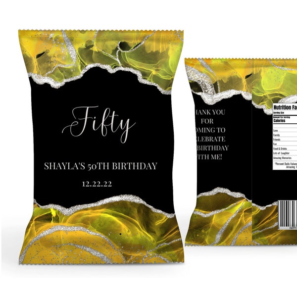 Editable Birthday Chip Bag, Yellow and Black Chip Bag, Party Decor, Party Favor, Printable