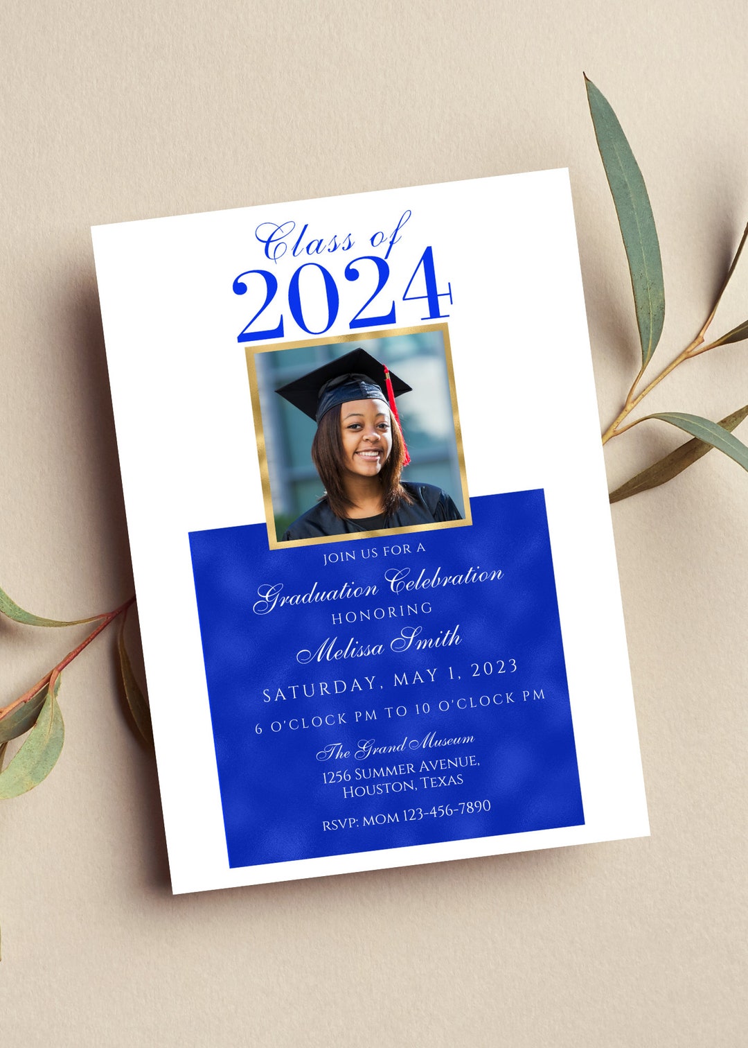 Editable Graduation Invitation 2024 With Photo, Blue Graduation
