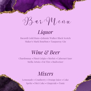 Editable Purple and Gold Bar Menu Card Template, Full Size Menu, Table ...