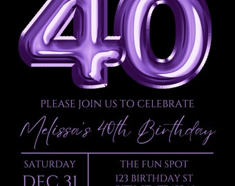 Banner viola per 40° compleanno viola nero oro segno di buon compleanno grande viola lucido nero sfondo 40° compleanno sfondo cabina fotografica per donne 40° compleanno anniversario forniture per