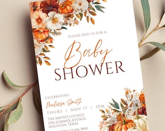 Editable Fall Baby Shower Invitation Template, Digital Invite, Rustic Autumn Baby Shower Invite