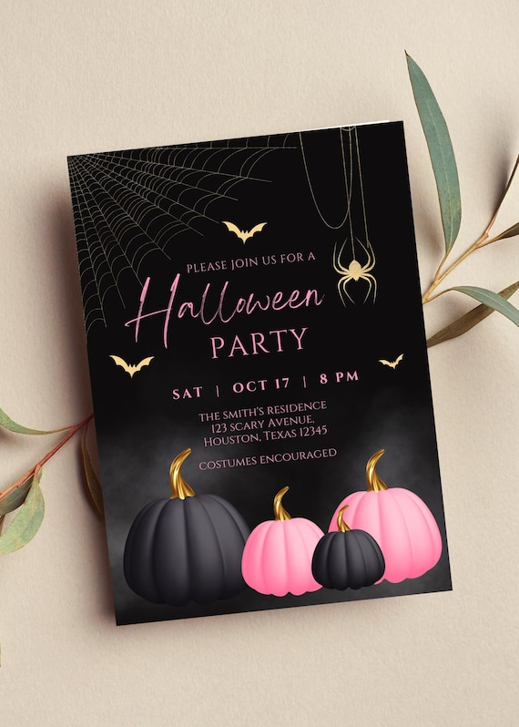 Editable Pink Adult Halloween Party Invitation, Halloween Costume Party Invite, Halloween Birthday, Glam, Printable or Digital Invitation