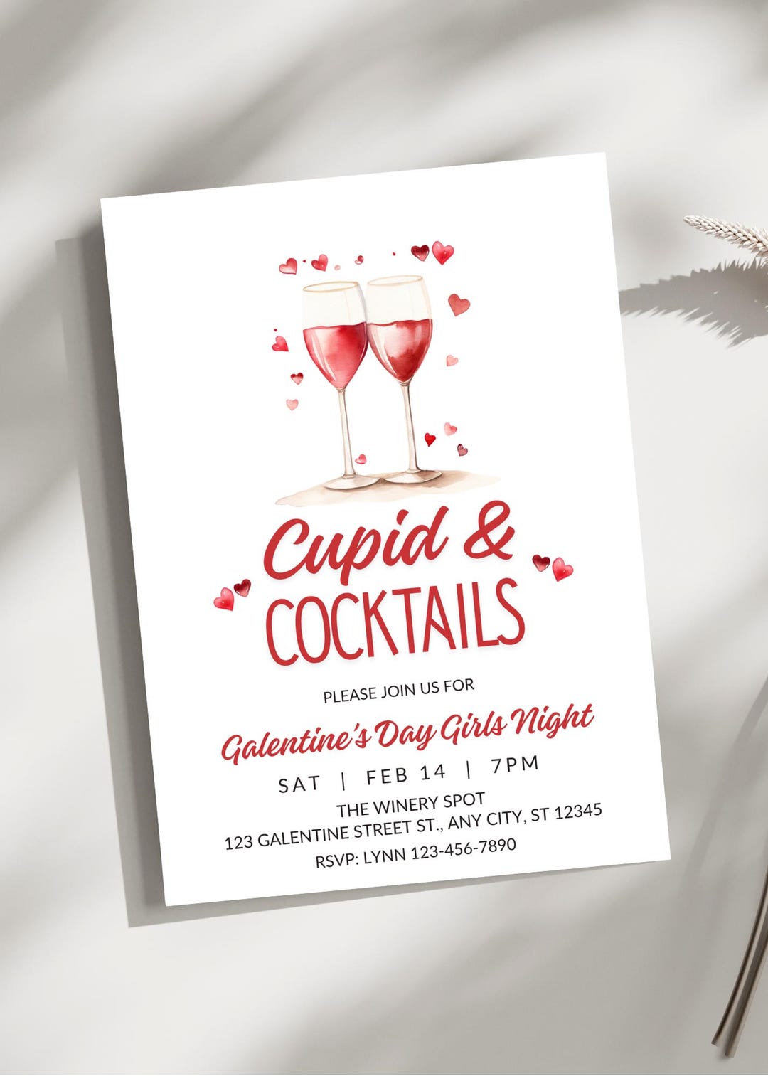 Editable Cupid and Cocktails Galentine's Day Girls Night Invitation ...