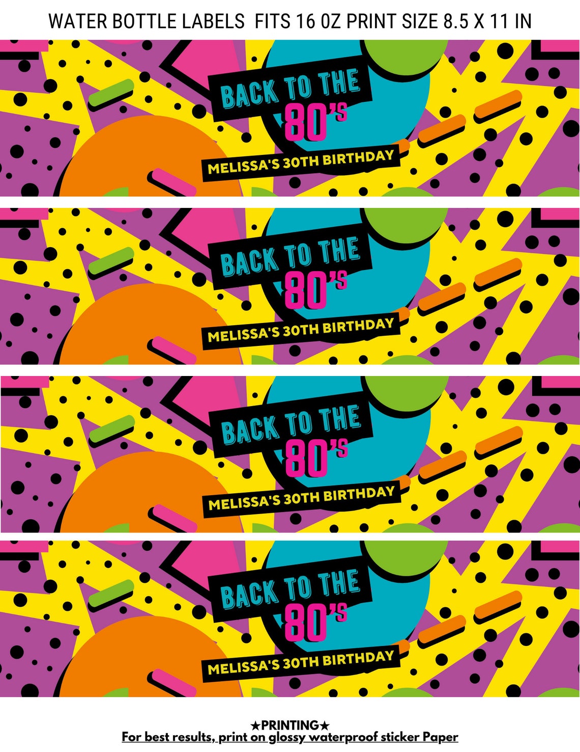 Editable Back to the 80s Water Bottle Label Template, Throwback, 90s ...