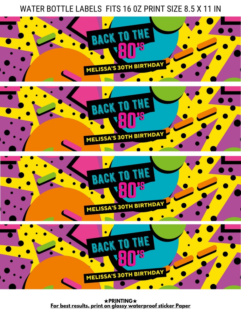 Editable Back to the 80s Water Bottle Label Template, Throwback, 90s ...